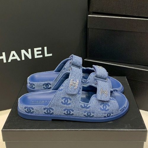 샤넬 25 S/S 프리 컬렉션 데님 블루 벨크로 뮬 슬리퍼