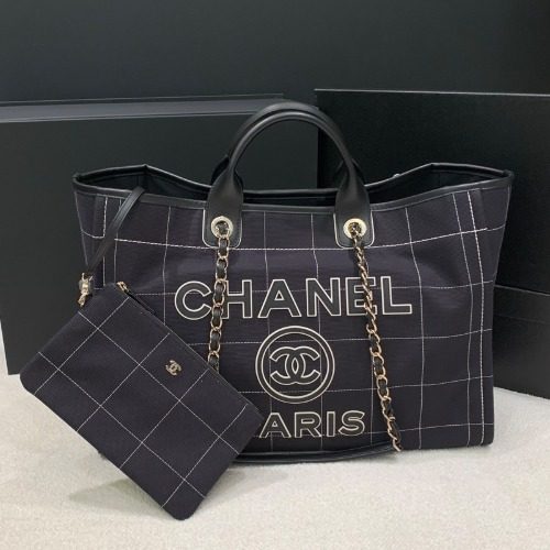 CHANEL λλΉλ°± Cotton Calfskin Maxi μΌνλ°± Black