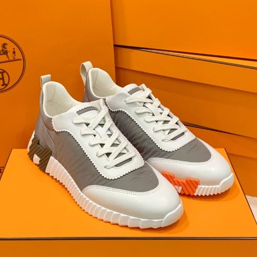 에르메스 바운싱 립스탑 패브릭 카프스킨 카키 그레이 H 투톤 스니커즈