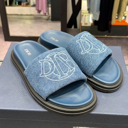 DIOR ๋ธ๋ฃจ Quilt Denim ์์ฟ ์ Mules Slippers