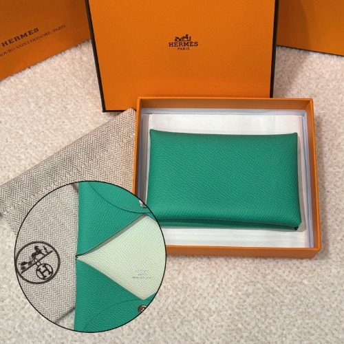 HERMES Card Wallet 고트스킨 팔라듐 칼비 베르소 민트