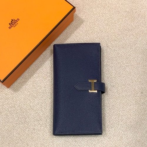 HERMES ๋ฒ ์ Long Wallet ์ฑ์ก Calfskin ๋ธ๋ฃจ&Gold ํ๋์จ์ด