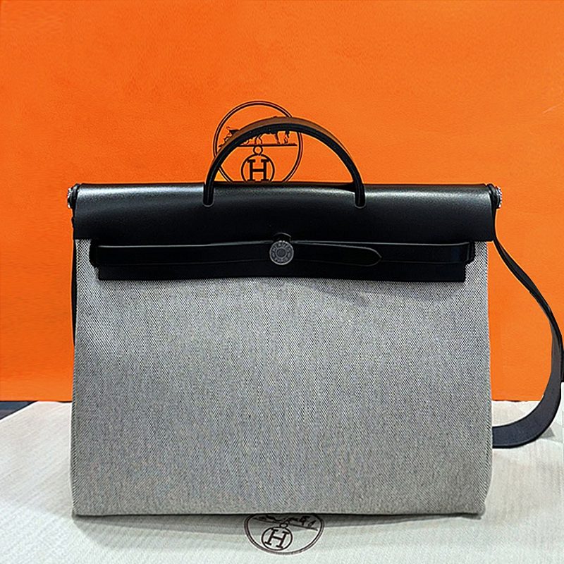 HERMES μλ₯΄λ°± 39 Shoulder Tote Messenger Canvas Two-Tone Black κ·Έλ μ΄ μμ₯