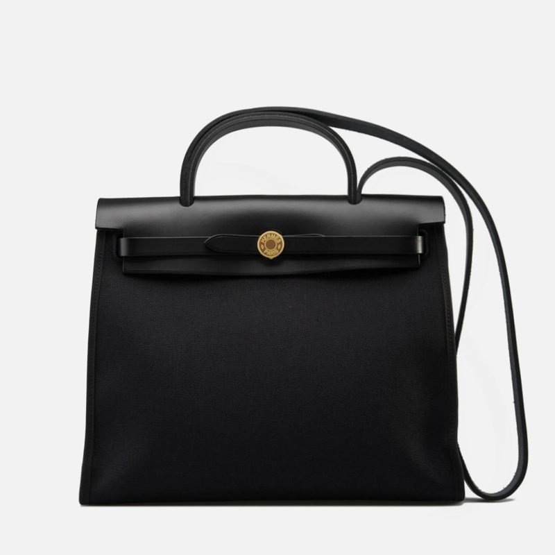 HERMES ์๋ฅด๋ฐฑ 31 Shoulder Tote Canvas Black Gold-Tone