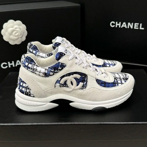 CHANEL ν¬λ£¨μ¦ Tweed Calfskin λΈλ£¨ μμ΄λ³΄λ¦¬ Check Sneakers