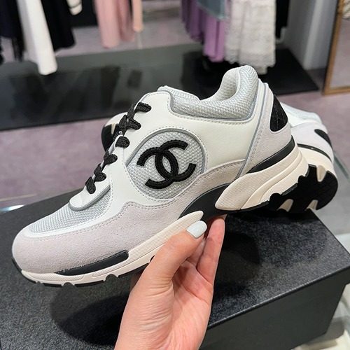 CHANEL ν¬λ£¨μ¦ Calfskin κ·Έλ μ΄ Silver Sneakers Men'sμ©