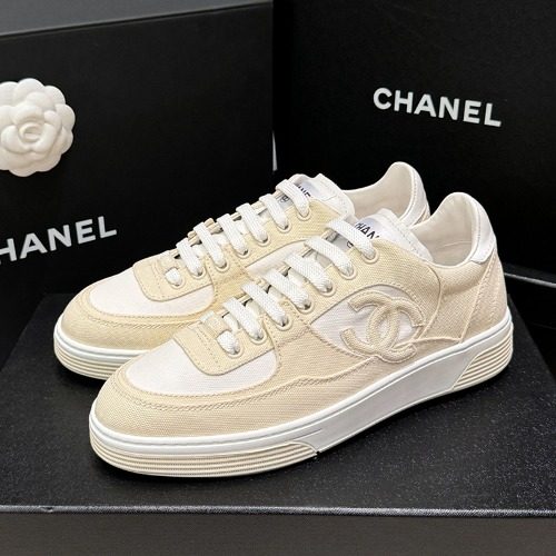 CHANEL Cotton CC Logo 베이지 Sneakers Women's용