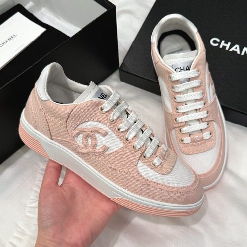 CHANEL Cotton CC Logo 피치 핑크 Sneakers