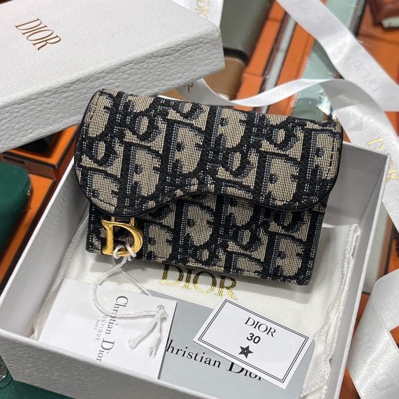 DIOR Wallet Saddle Flap λΈλ£¨ μ€λΈλ¦¬ν¬ Jacquard Card Wallet