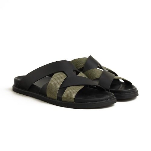 HERMES 카지미르 Slippers Calfskin 카키