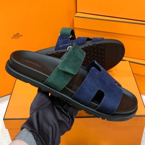 HERMES μνλ Suede Calfskin κ·Έλ¦° λΈλ£¨ Two-Tone Sandals